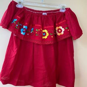 Festive Red Offthe Shoulder Top